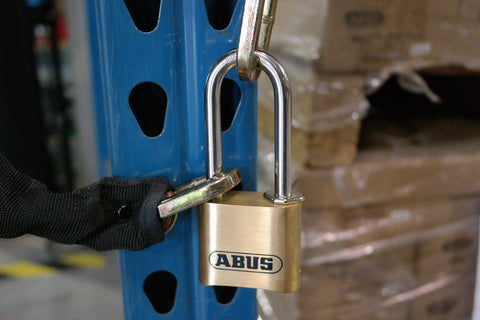 ABUS 180/50 stainless shackle features weatherproof security for outdoor storage.