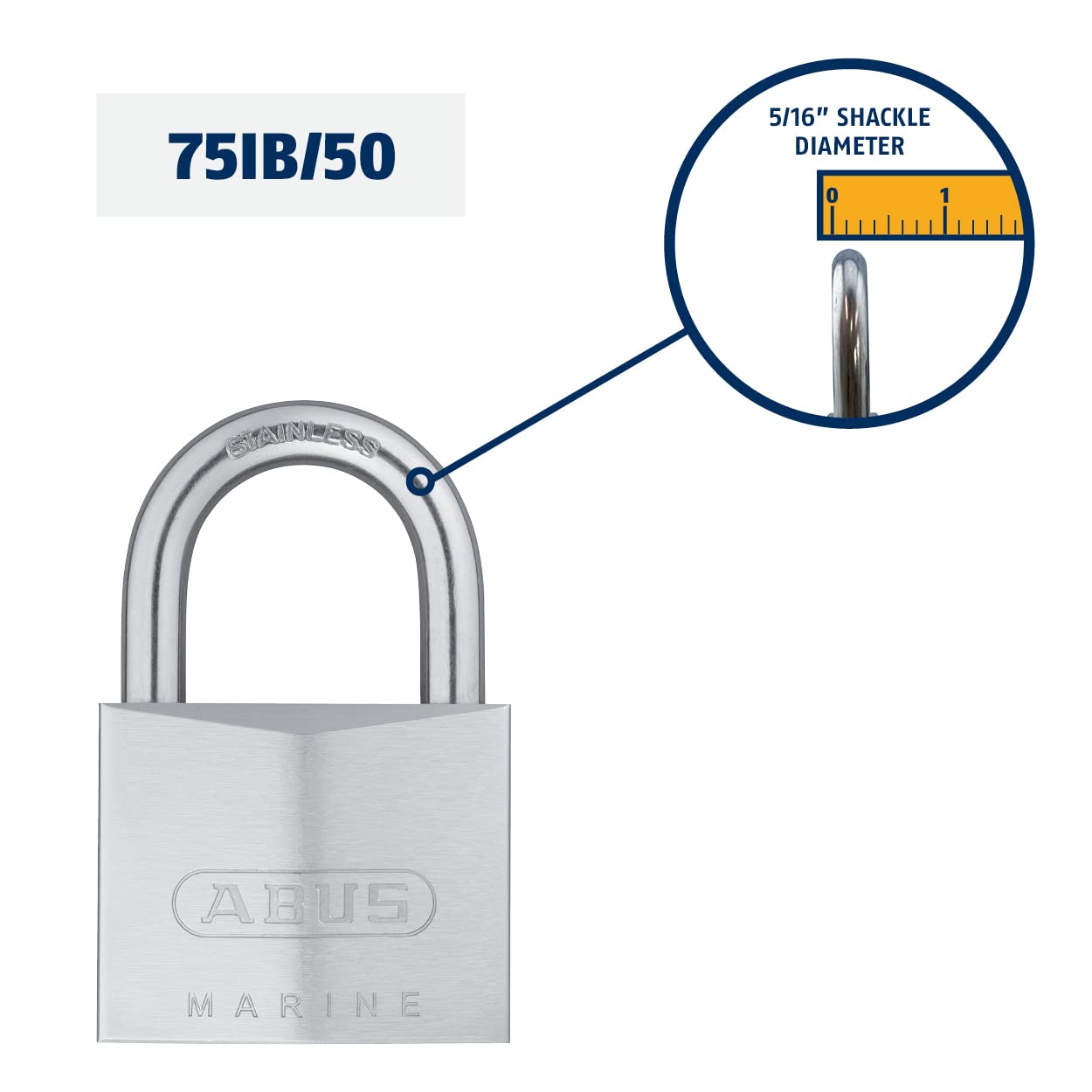 ABUS 75IB/50 KD padlock with stainless steel shackle for outdoor durability.