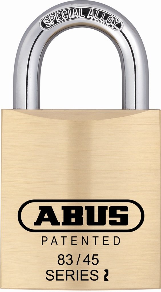 ABUS 83/45 brass padlock with compact profile for toolbox security.