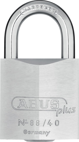 ABUS 88/40 brass padlock body with chrome finish, ideal for outdoor security.