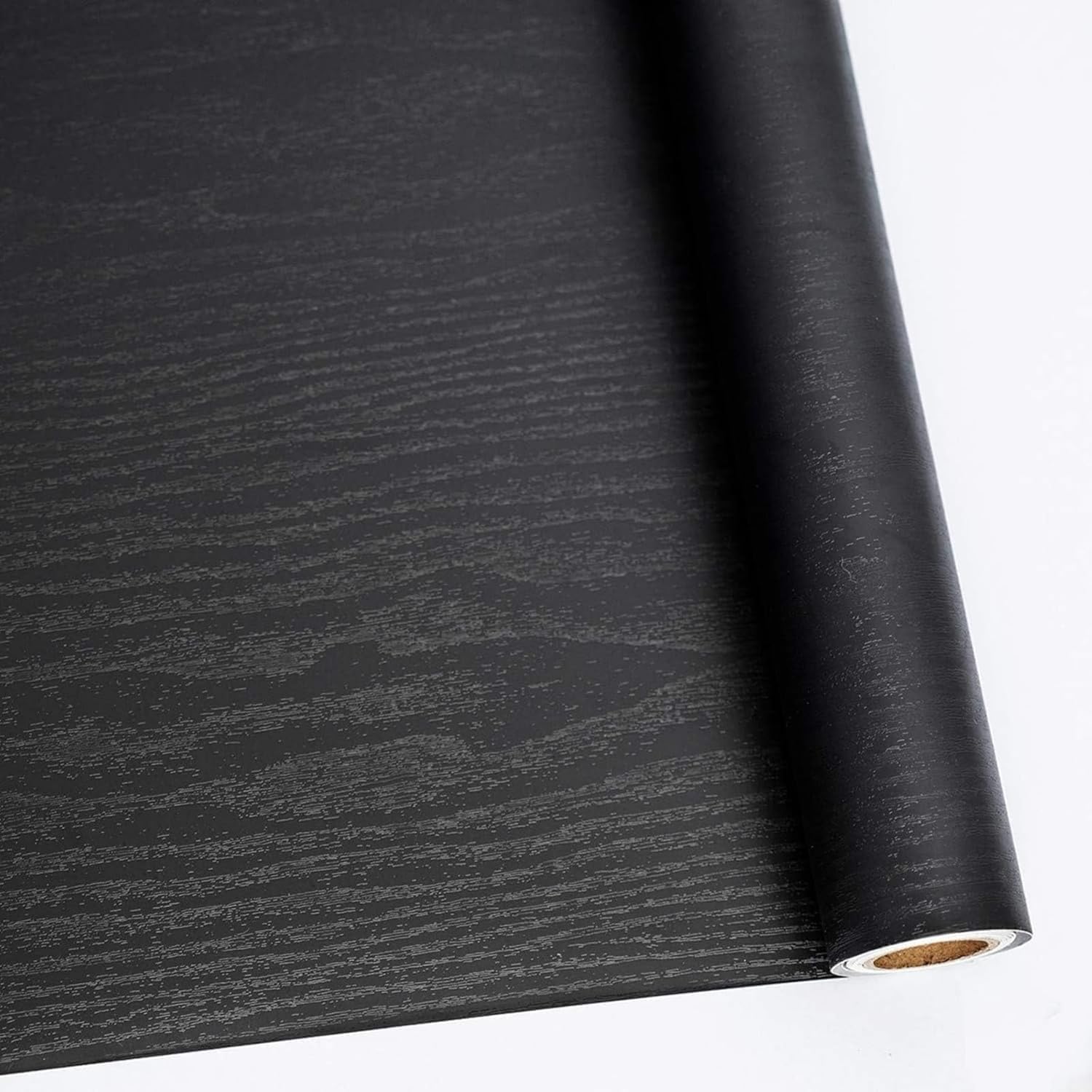 Abyssaly black wood wallpaper roll 24x196 with durable self-adhesive finish for quick furniture refresh.