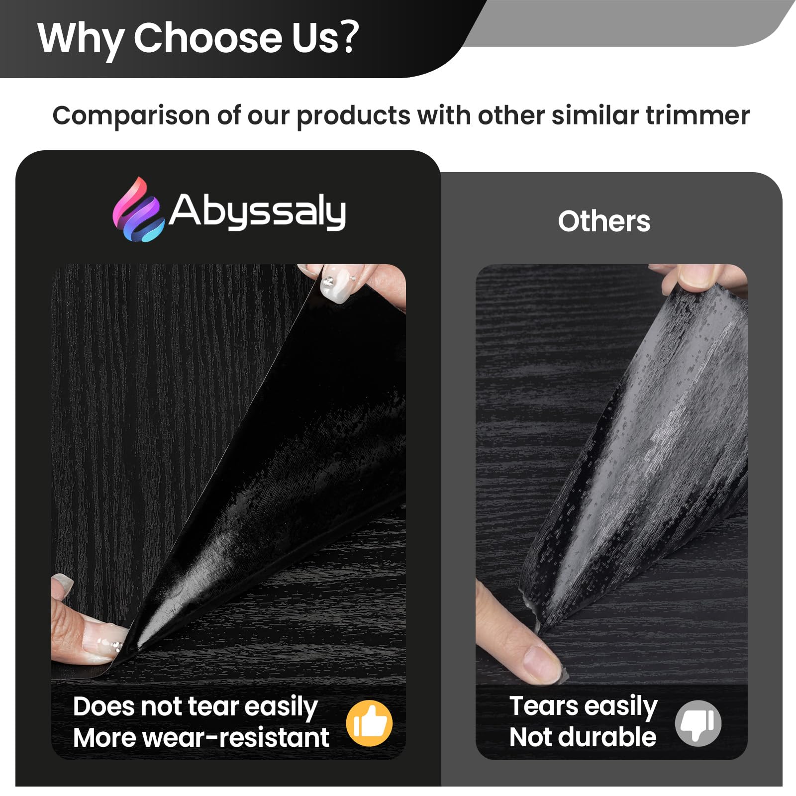 Abyssaly DIY furniture upgrade showing easy transform with self-adhesive backing.