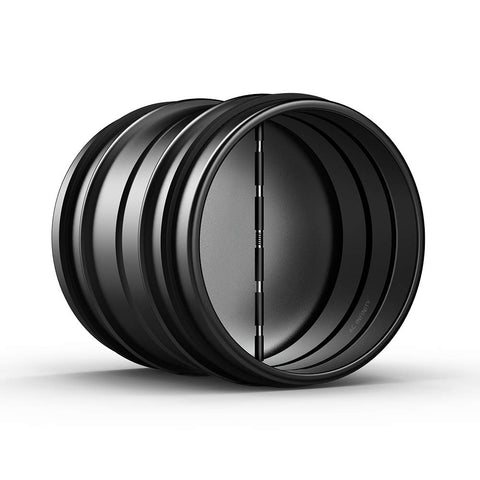 AC Infinity 8-inch backdraft damper front view showing airtight seal for ducts.