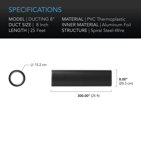 AC Infinity 8-inch ducting length of 25 feet suited for longer runs.