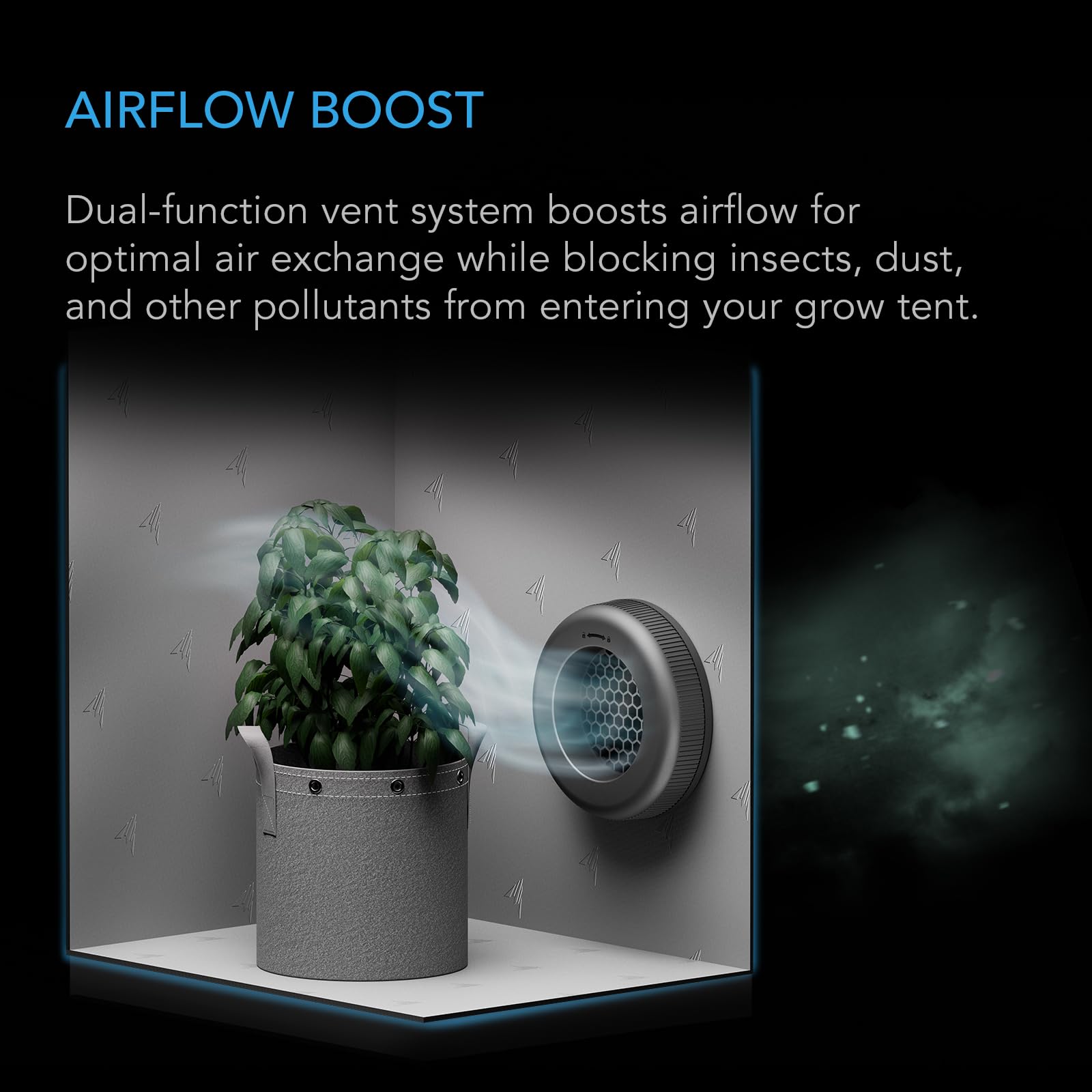AC Infinity Duct Vent built-in adapter close-up emphasizes easy 6-inch duct connections
