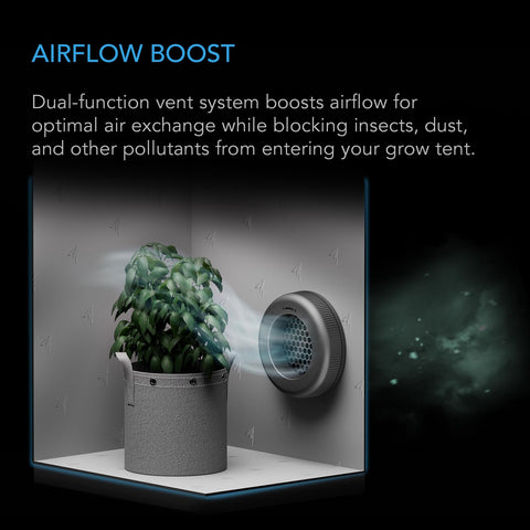 AC Infinity Duct Vent built-in adapter close-up emphasizes easy 6-inch duct connections