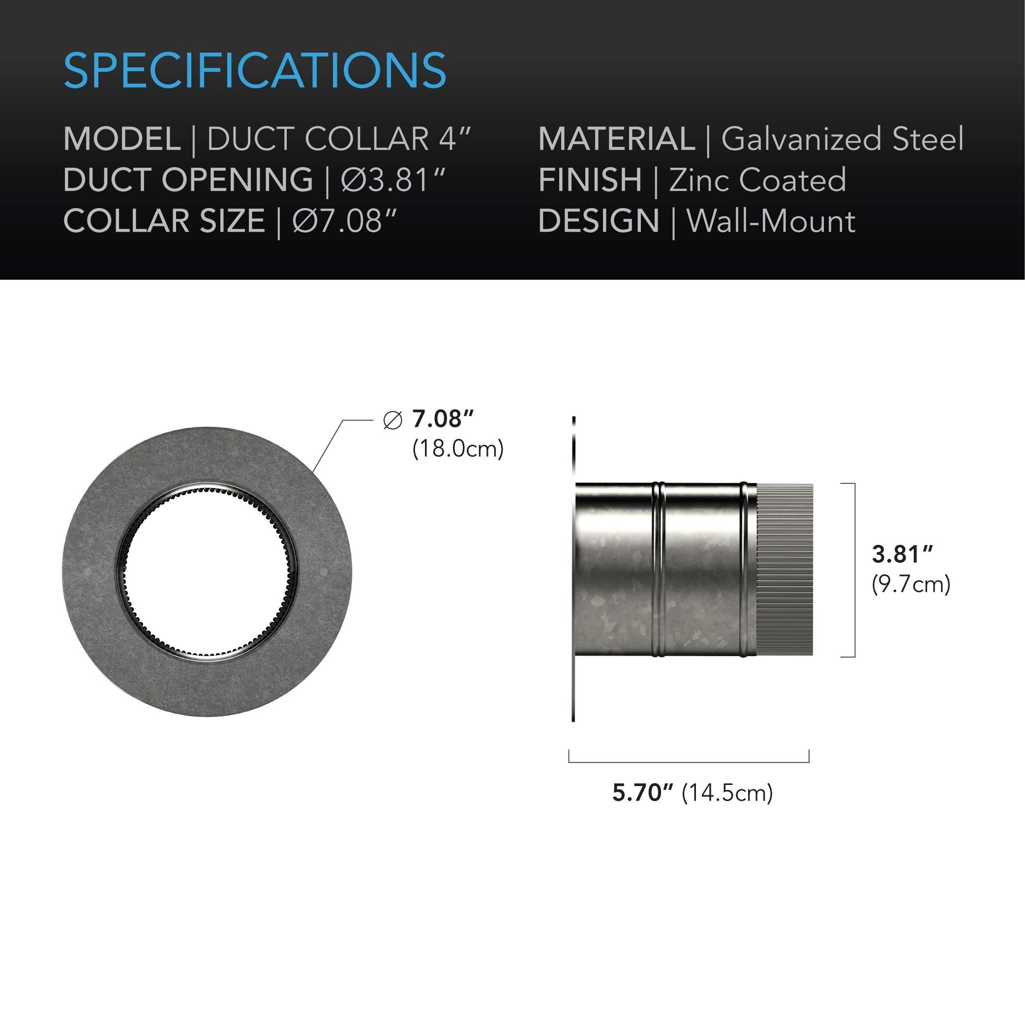 AC Infinity flat-brim collar sits flush delivering an airtight seal.