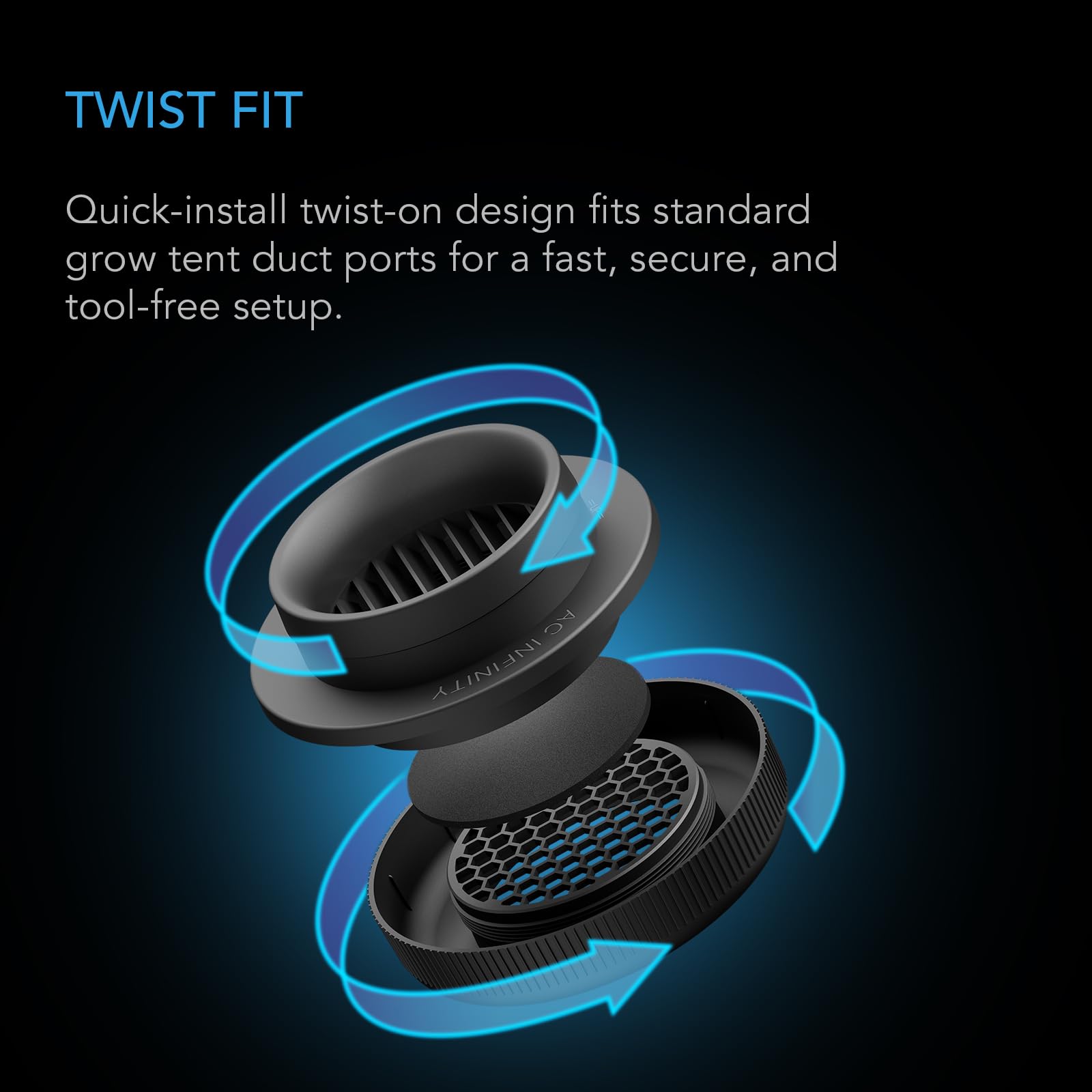 AC Infinity Grow Tent Duct Vent dust filter close-up reveals protective mesh