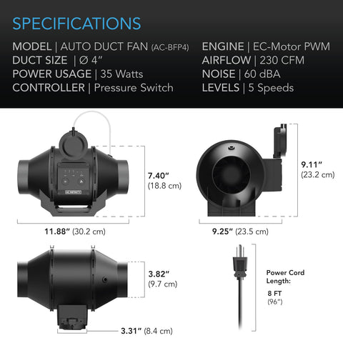 AC Infinity high static pressure duct fan suited for restricted airflow