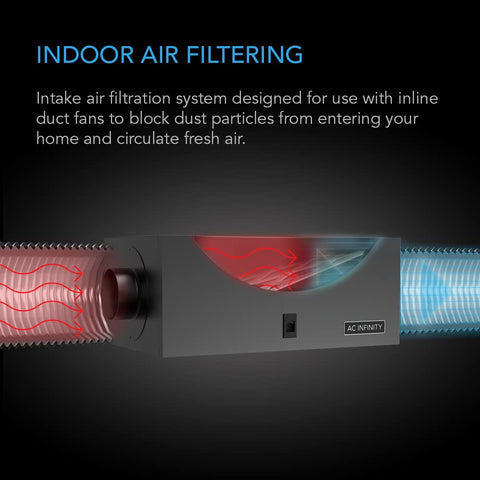 AC Infinity Inline Filter Box 6in side view demonstrates weather-ready frame for year-round filtration