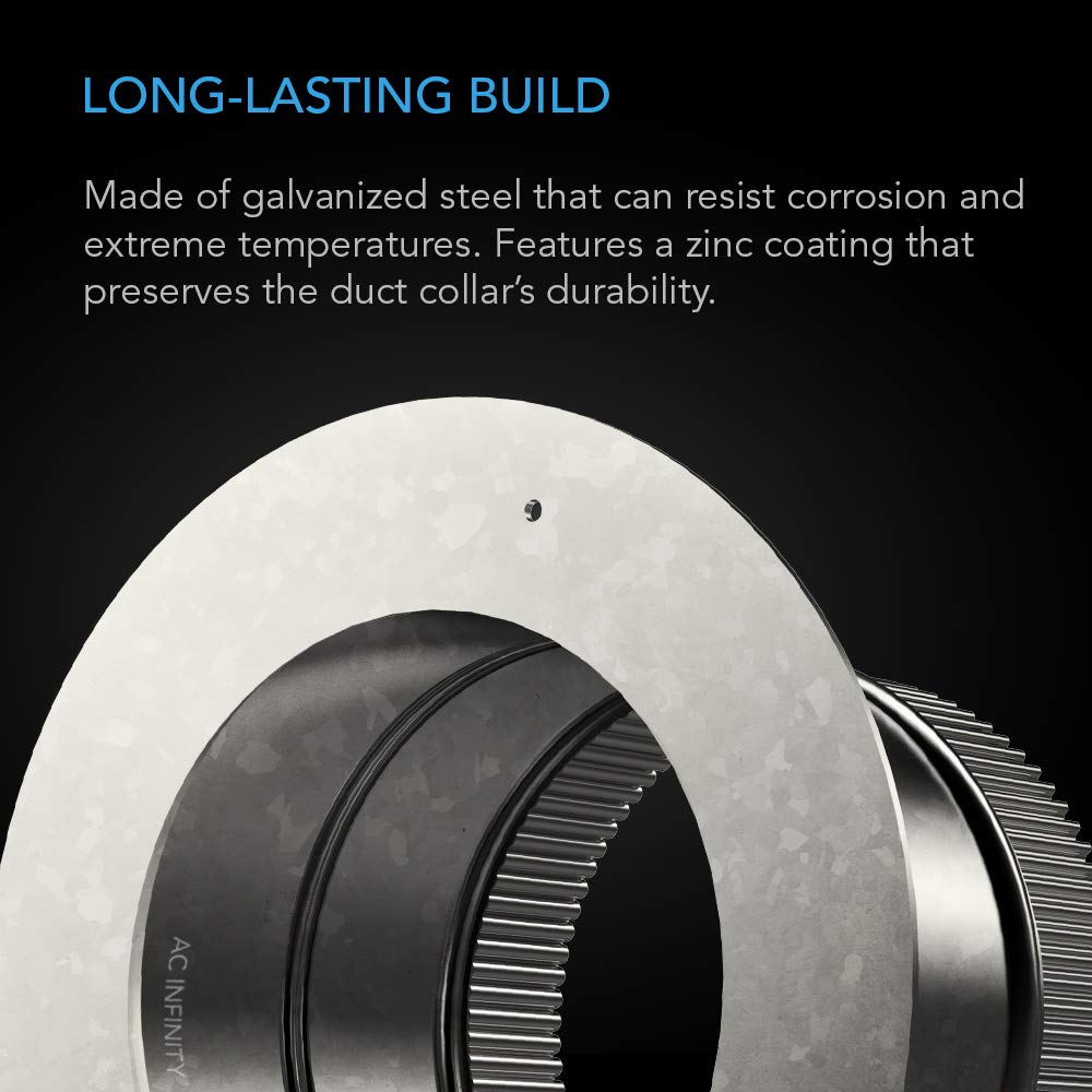 AC Infinity raised lip collar provides strong duct grip on flexible ducting.