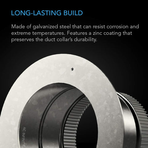 AC Infinity raised lip collar provides strong duct grip on flexible ducting.