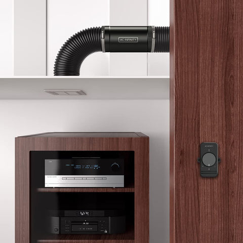 AC Infinity RAXIAL S8 installation in basement or workshop illustrates versatile placement.