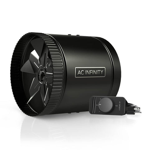 AC Infinity RAXIAL S8 product shot highlighting compact unibody design for smoother airflow.