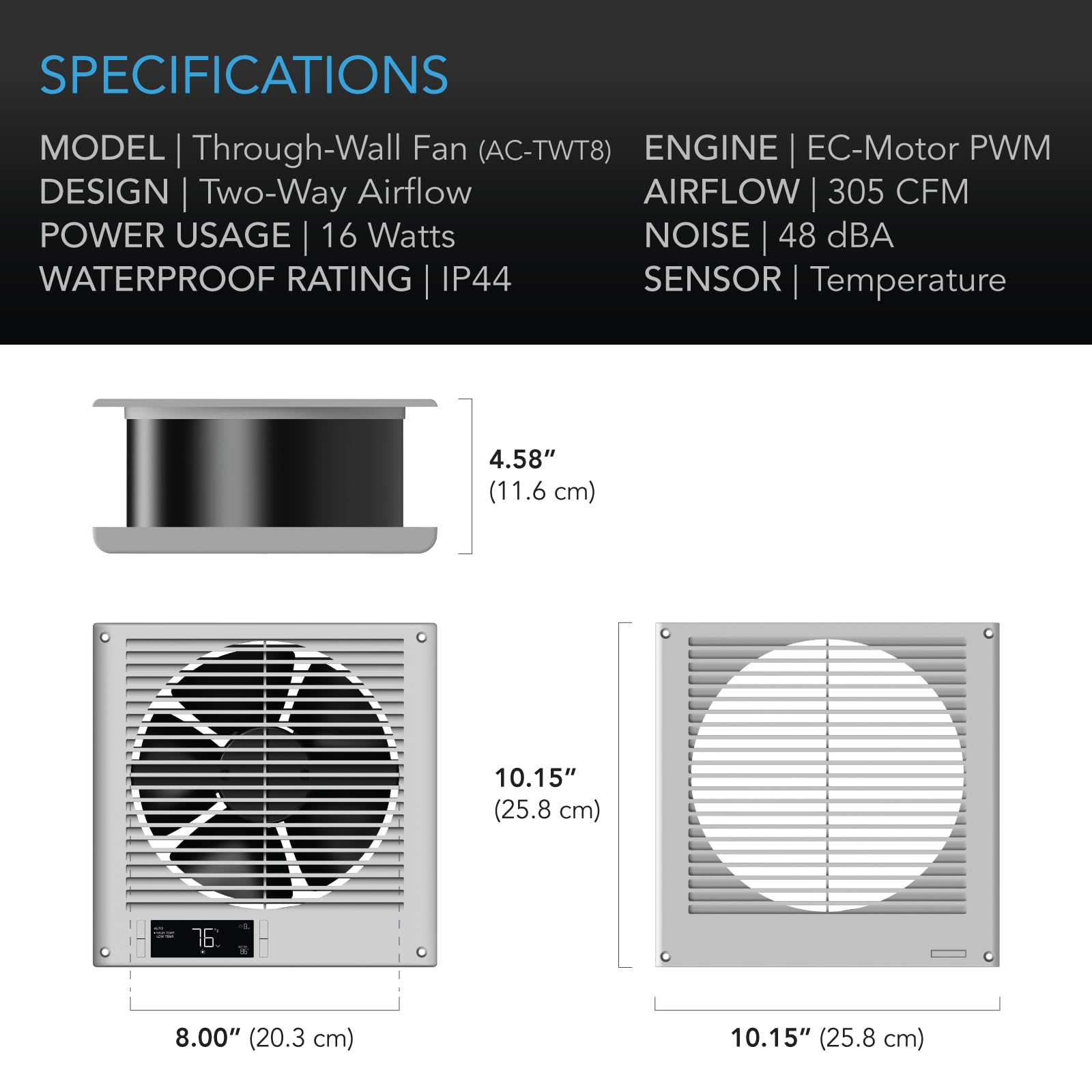 AC Infinity 8in fan delivering quiet, variable-speed ventilation.