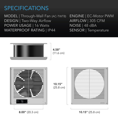 AC Infinity 8in fan delivering quiet, variable-speed ventilation.