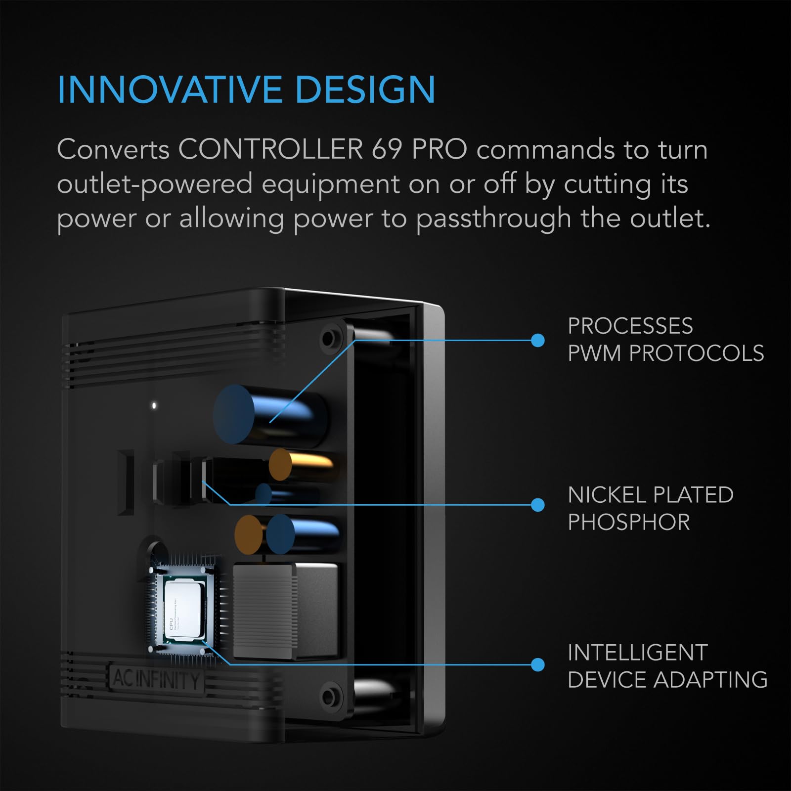 AC Infinity UIS control plug with compact design fits tight grow spaces