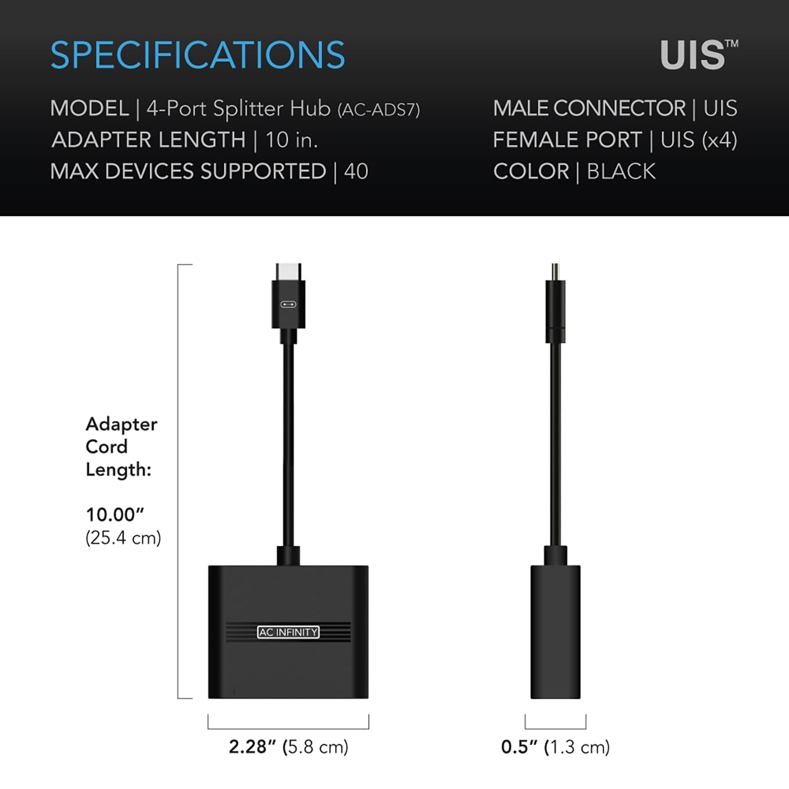 AC Infinity UIS Splitter Hub uses durable cables for secure UIS connections