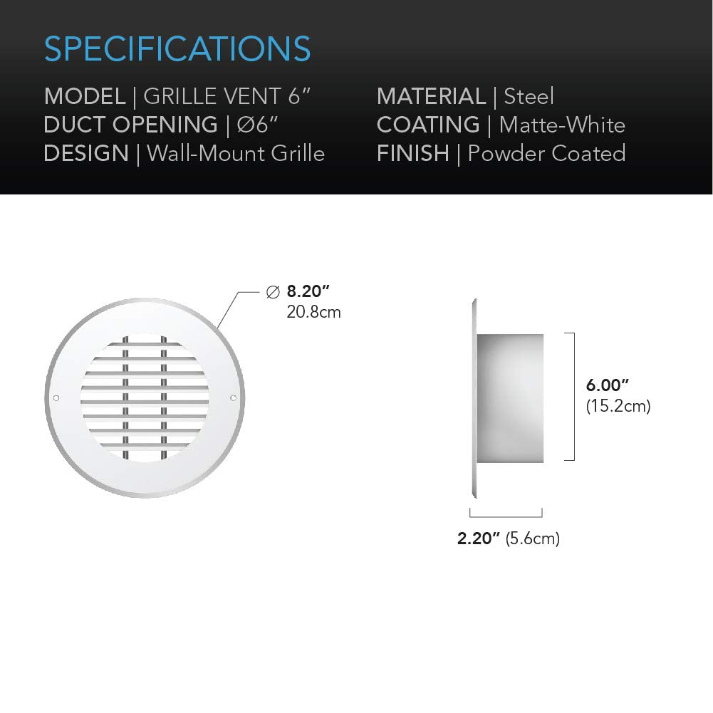 AC Infinity 6-inch white duct grille mounted near cabinet for versatile airflow