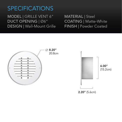 AC Infinity 6-inch white duct grille mounted near cabinet for versatile airflow