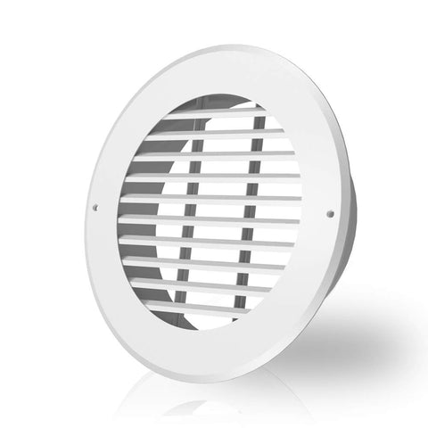 AC Infinity wall-mount 8-inch duct grille front view, sturdy white steel housing.