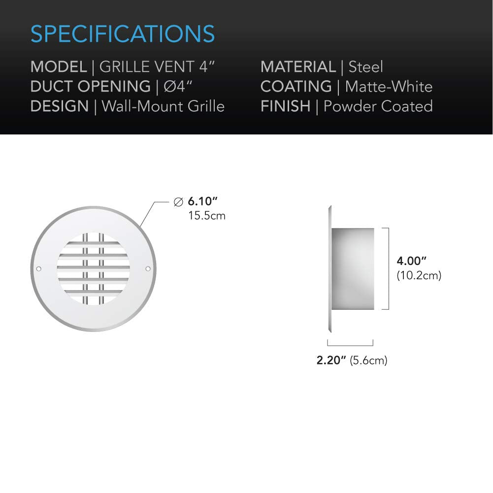 AC Infinity wall-mount duct grille matte-white finish offers durable, clean integration