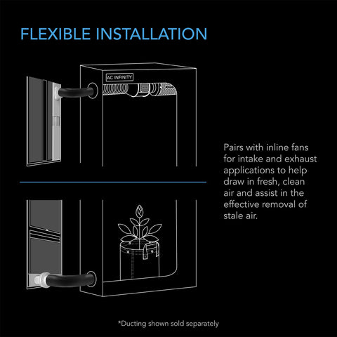 AC Infinity window duct kit adapters included for easy connections.