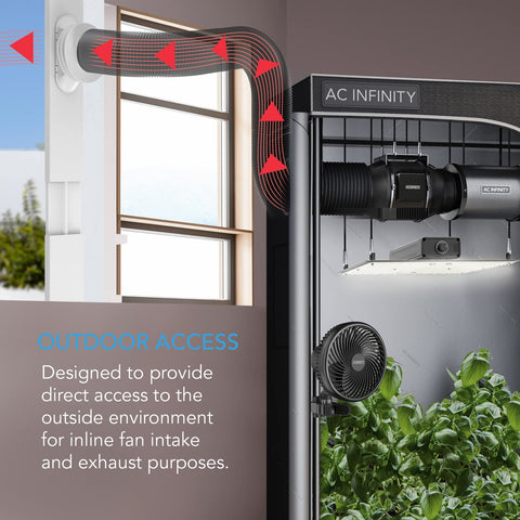 AC Infinity window duct kit durable frame blocks debris and withstands harsh weather.