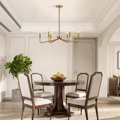 ACANER brushed gold chandelier over kitchen island enhances everyday meals.