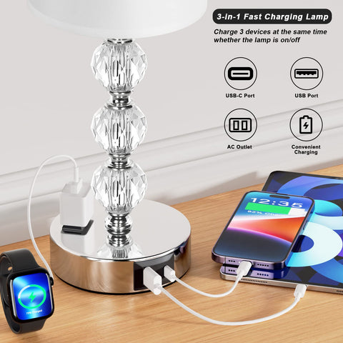 Acaxin crystal lamp base integrates charging options for easy nightly use.