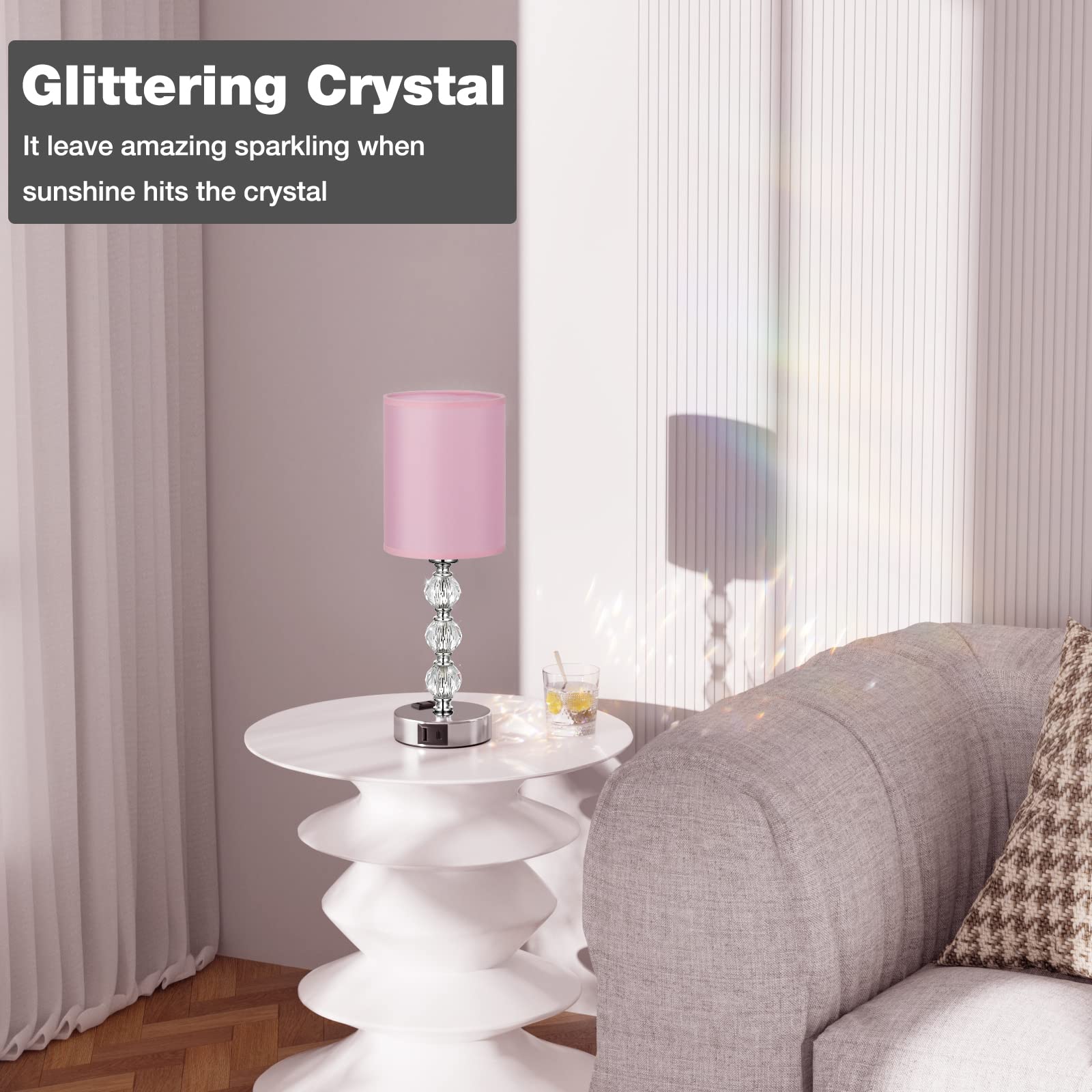 Acaxin crystal table lamp creates rainbow light patterns when lit, perfect for cozy spaces.