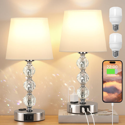 Acaxin crystal table lamp set on a bedroom nightstand, sparkling light enhances ambiance.