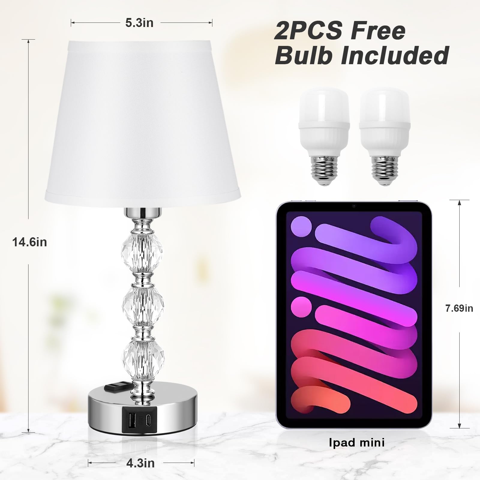 Acaxin crystal table lamp set in a living room, modern design adds elegance.