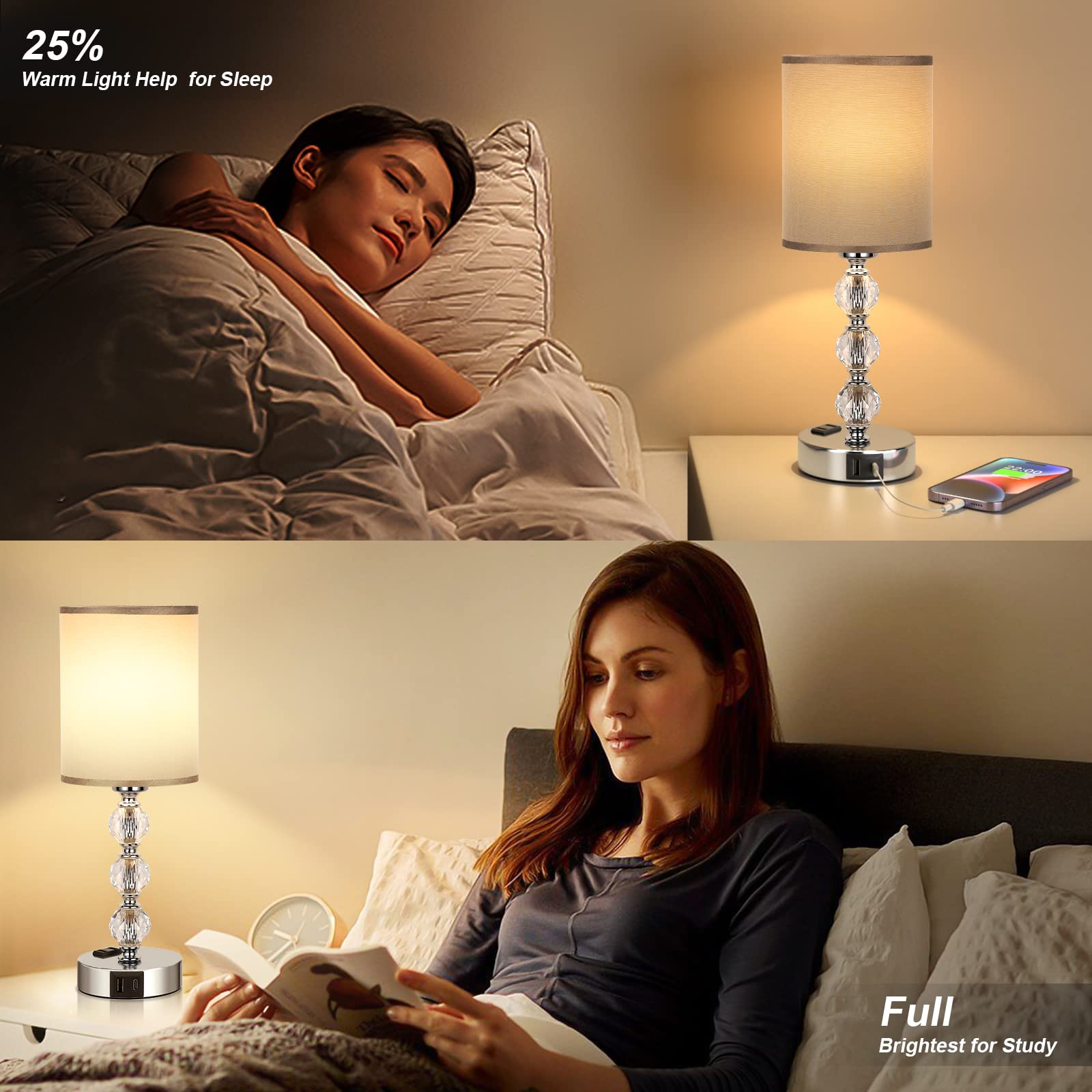Acaxin grey touch bedside lamp on a nightstand complements bedroom decor.