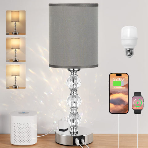 Acaxin grey touch bedside lamp crystal sparkle design enhances ambient lighting.