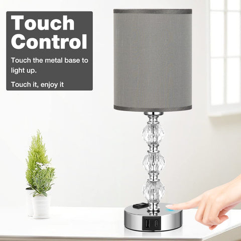 Acaxin grey touch bedside lamp touch control on silver base for easy use.