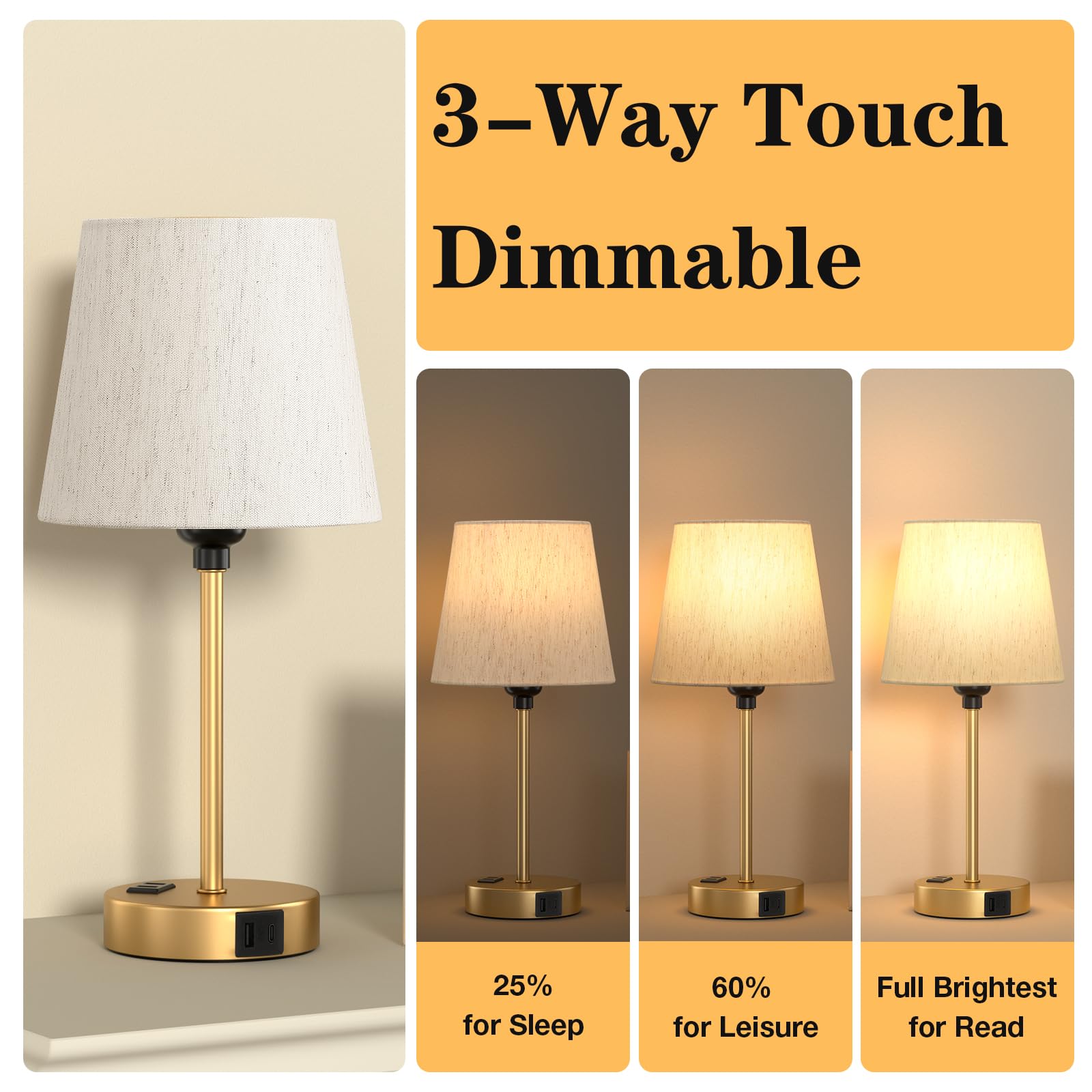 Acaxin LED bulbs included with soft 3000K light for bedside lamps