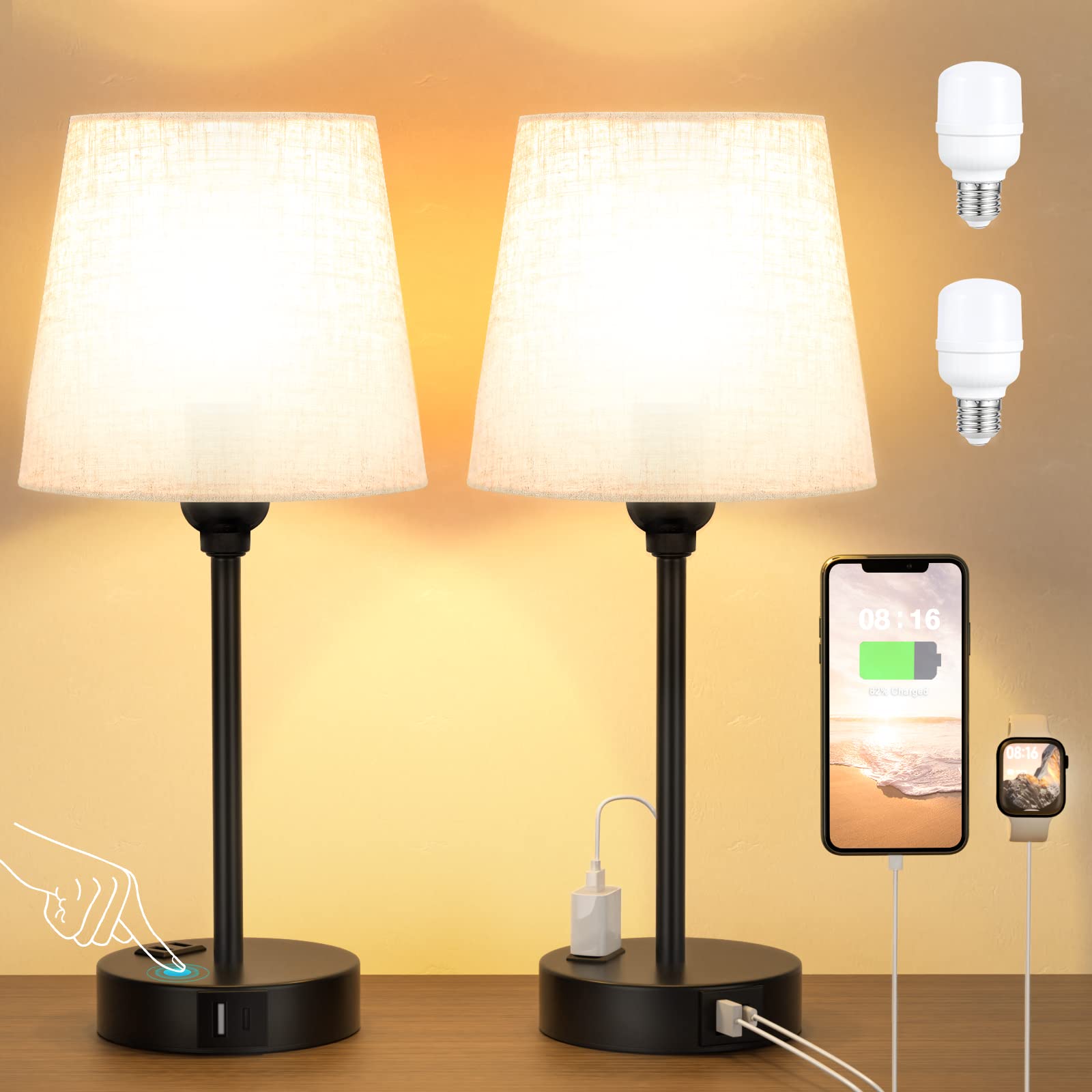 Acaxin mini bedside lamp with USB-C port for convenient charging at night.