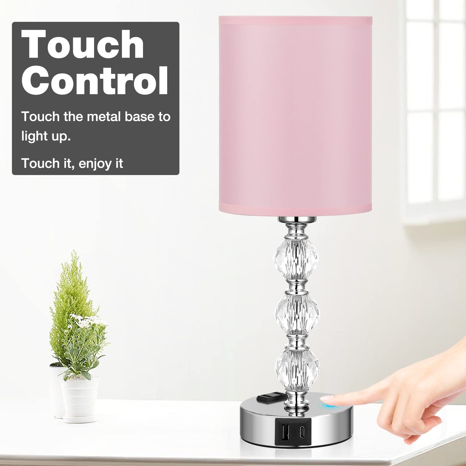 Acaxin silver base touch lamp for effortless brightness control.