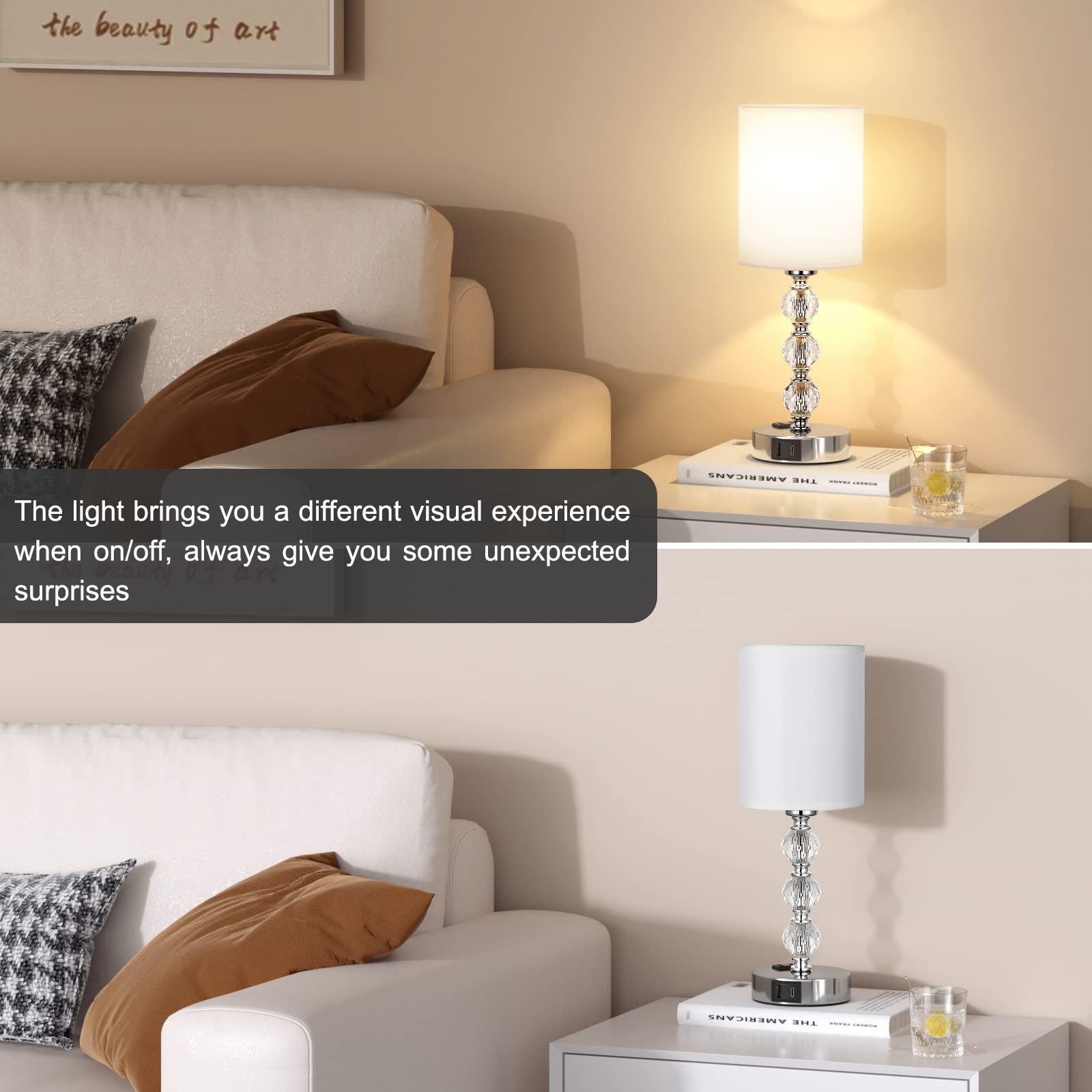 Acaxin silver-base end table lamp complements modern bedroom furniture.