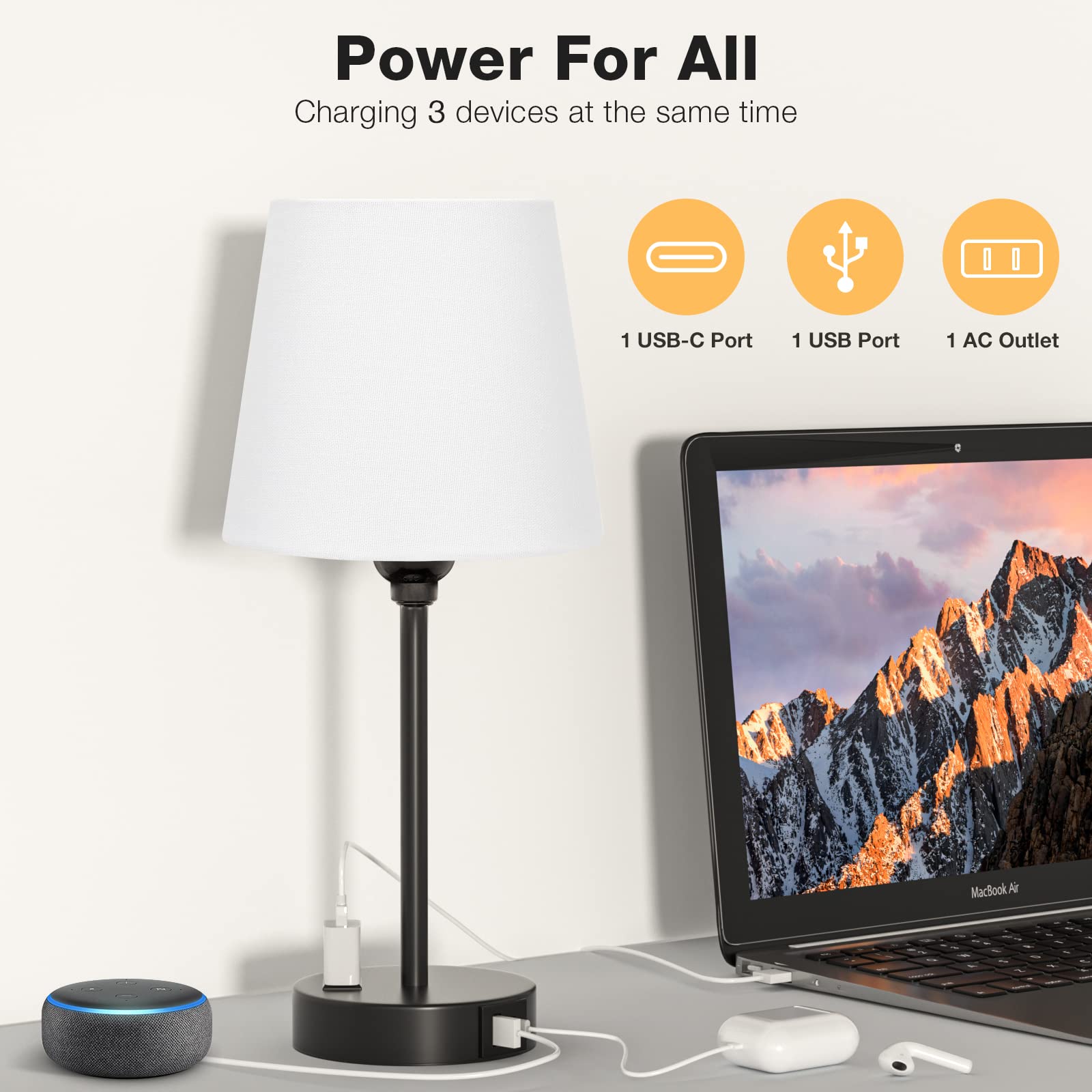 Acaxin touch-dimmable bedside lamp offers three brightness levels for flexible nighttime use.