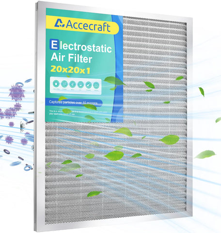 Accecraft electrostatic air filter with aluminum frame for durability.