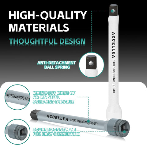 ACCELLEA CR-MO steel torque extension bars withstand heavy shop use with rust resistance.