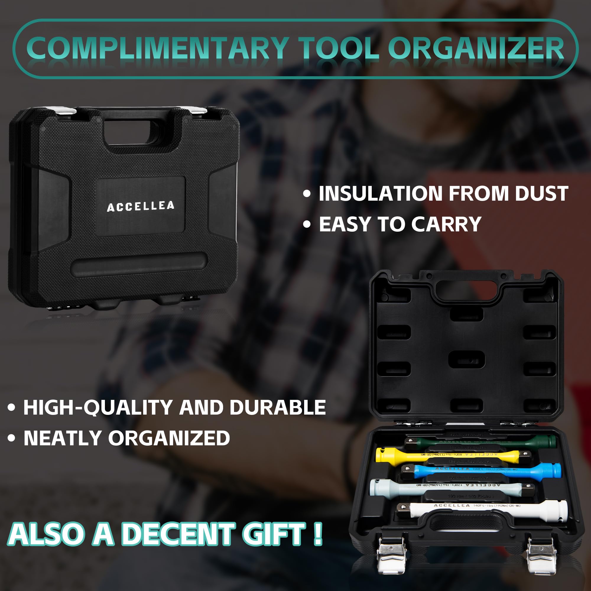 ACCELLEA torque extension set ideal for tire repair applications with accessible reach.