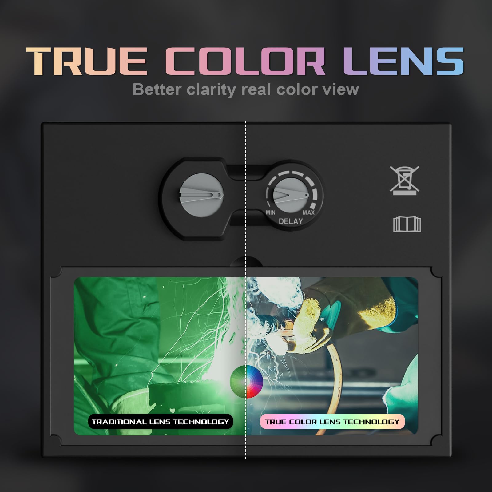 Accoral helmet true color display for realistic welding colors.