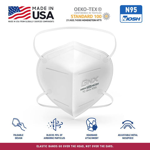 AccuMed BNX N95 mask adjustable nose clip for secure seal.