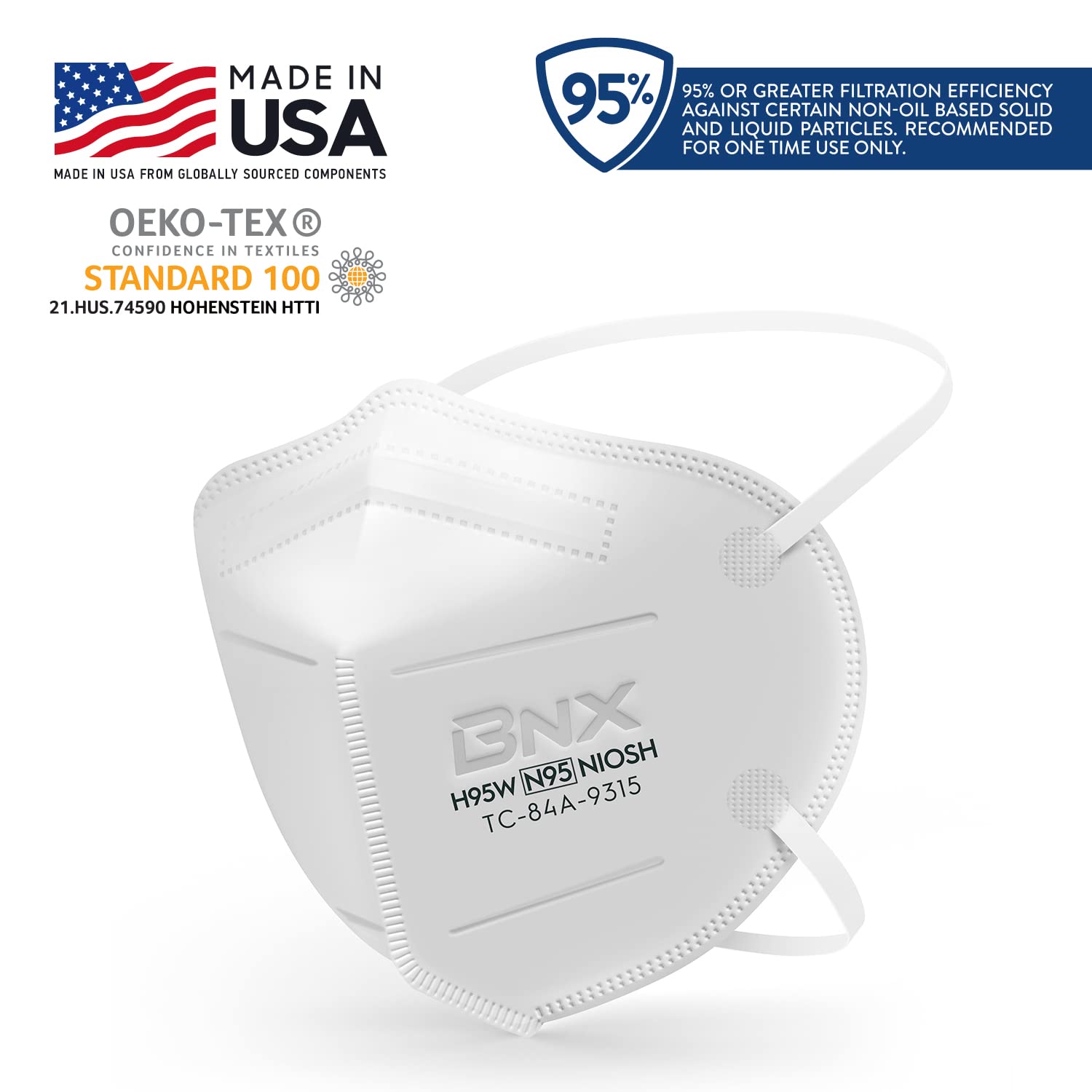 AccuMed BNX N95 mask five-layer filtration for breathability.