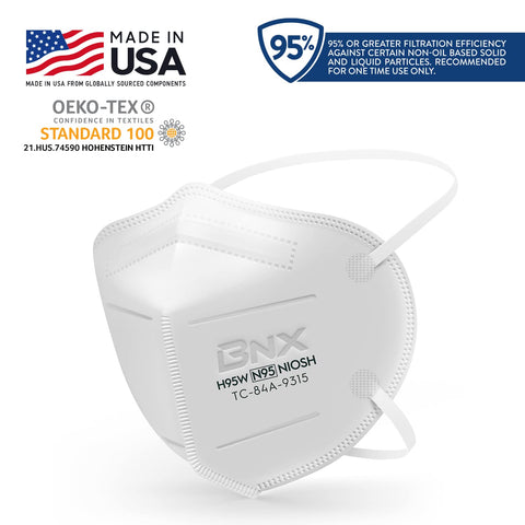 AccuMed BNX N95 mask five-layer filtration for breathability.