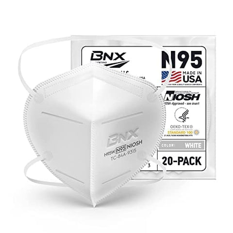 AccuMed BNX N95 mask white pack front view showing secure seal and everyday protection.