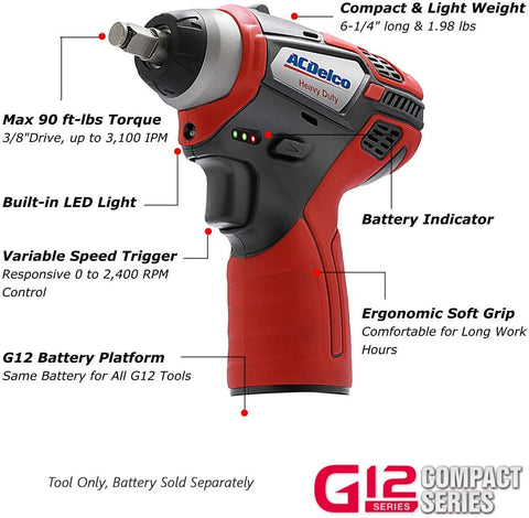 ACDelco ARI12104T 12V Li-ion battery powering cordless performance.